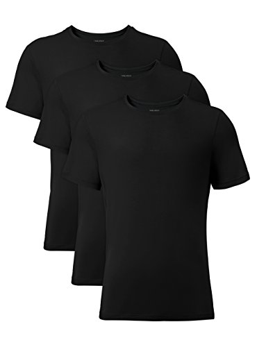DAVID ARCHY Men's 3 Pack Soft Comfy Bamboo Rayon Undershirts Breathable Crew Neck Tees Short Sleeve T-Shirts (L, Black)