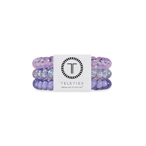 TELETIES - Small Spiral Hair Coils - For Thin-Medium Hair - Ponytail Holder for Women - Phone Cord Hair Ties - Strong Grip No Rip Water Resistant No Crease - Spring - 3 pack - Lavender Mist