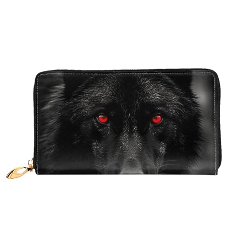 Black Red Eyed Wolf Women Wallets Leather Zip Around Clutch Purses Waterproof Credit Card Holder With Phone Holder Ladies Travel Coin Purse