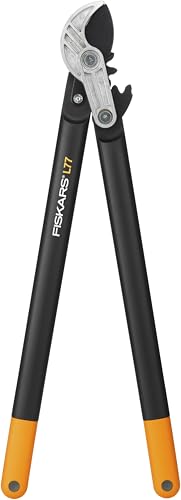 Fiskars PowerGear Sekator Kowadełkowy do suchych gałęzi, Nieprzywierająca powłoka, Hartowana stal, Długość: 69 cm, Czarno-pomarańczowy, L77, 1000583