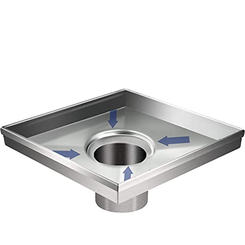 Square Shower Drain Kit-6‘’ Stainless Steel Bathroom Floor Drain Set (Cupc Certified) Equipped With Removable Quadrato Pattern Grate,Hair Filters,Threaded Joint With Rubber Seal And Lifting Hook #TOP3