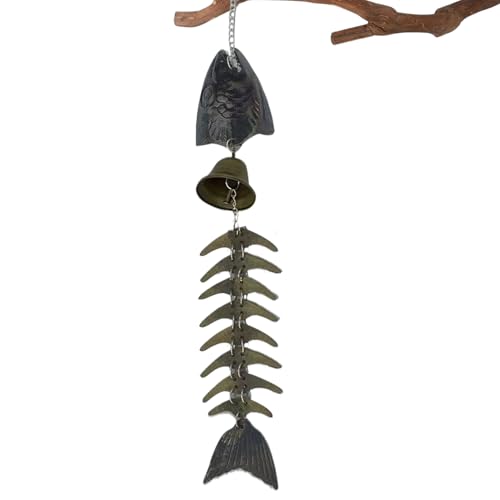 Bkljkf Scacciapensieri in metallo, a spina di pesce, decorazione da appendere, vintage, con suoni rilassanti, per giardino, balcone, terrazza ed esterni