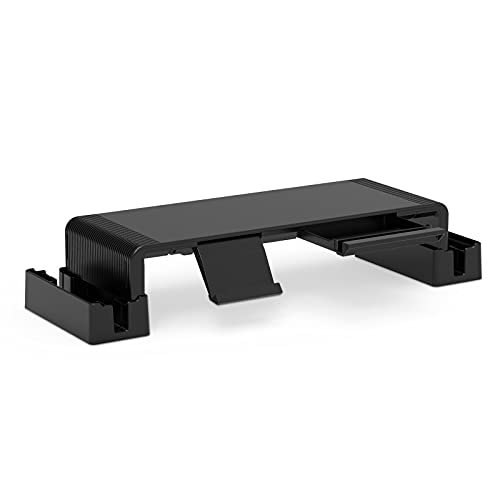 Support d'écran avec boîte de rangement,Support de moniteur réglable avec boîtes de rangement latérales,Réhausseur de moniteur pliable pour ordinateur, ordinateur portable, imprimante,Noir Cover