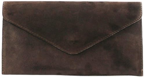 YourDezire Genuine Italian Suede Leather Envelope Clutch Bags Party Wedding Purse Handbag Cross Over Bag (Coffee)