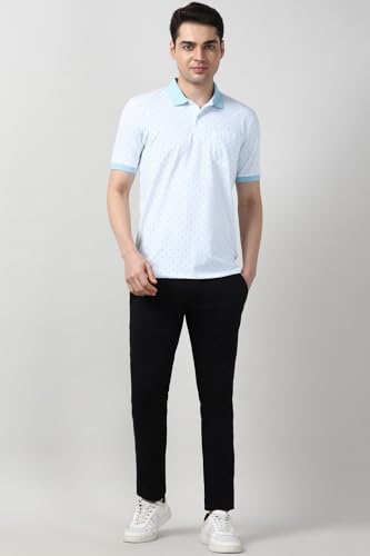 Image of Peter England Men's Cotton-Polyester Micro Matrix Polo Shirt - Casual Wear | Minimal & Modern