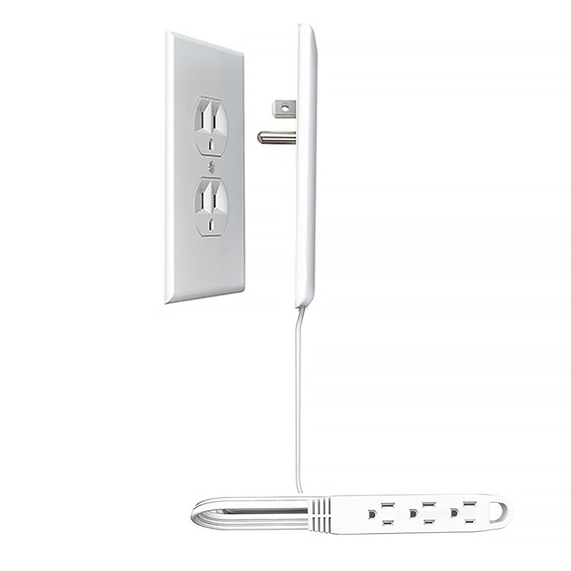 CABOCASA 3FT Ultra Flat Plug Extension Cord Power Strip with 3 Outlets, Patented Detachable Ultra-Thin Outlet Cover Concealer & Ultra-Flat Plug, Max. 13A 125V 1625W ETL Listed, White Color