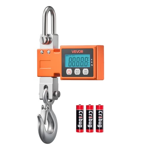 VEVOR Báscula Colgante Digital Carga Máxima 500 kg Resolución 100 g con Tara, Pantalla LCD, Aluminio Fundido, Retención de Pico Datos, Escala Digital de Grúa Portátil para Taller Pesca Almacén Granja