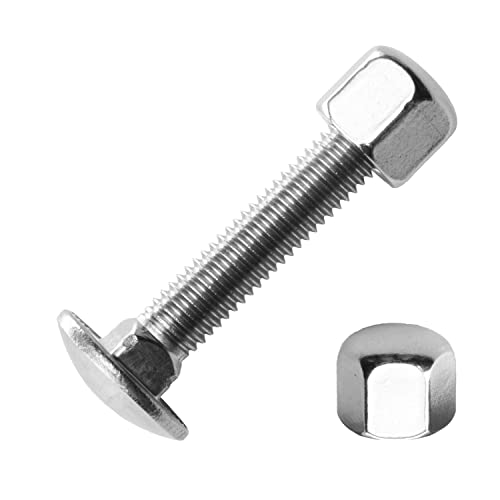 Techtanium® Schlossschrauben M12 x 200/200 mm mit Sechskant-Hutmuttern M12 [niedrige Form] aus Edelstahl A2 (2 Stück) | Flachrundkopfschrauben | Kappenmuttern | DIN 603 & DIN 917 Cover