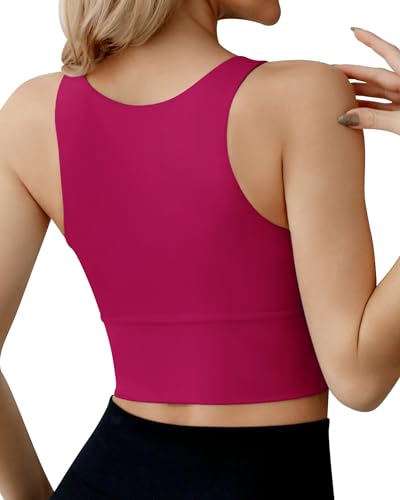 Image of Ama Larsi High Neck Longline Sports Bra for Women | Padded, Medium Impact, Wirefree, Workout Crop Tank Tops, Yoga Gym