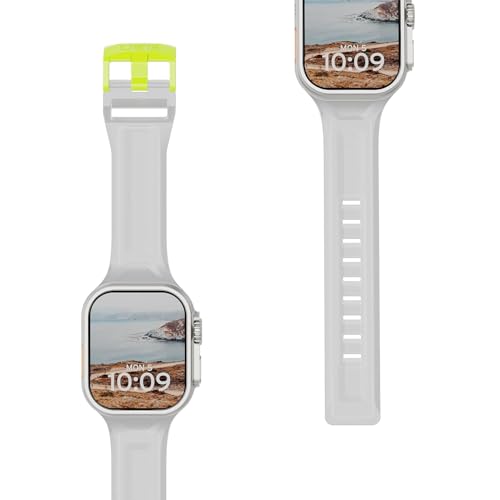 Image of Urban Armor Gear UAG Replacement Watch Strap, Scout Silicone Slim Watch Band Designed for Apple Watch (49mm /45mm /44mm /42mm) (Series 4-11 /Ultra 3 /2 /Ultra /SE /SE2) (Watch NOT Included) -Smoke /Active Neon
