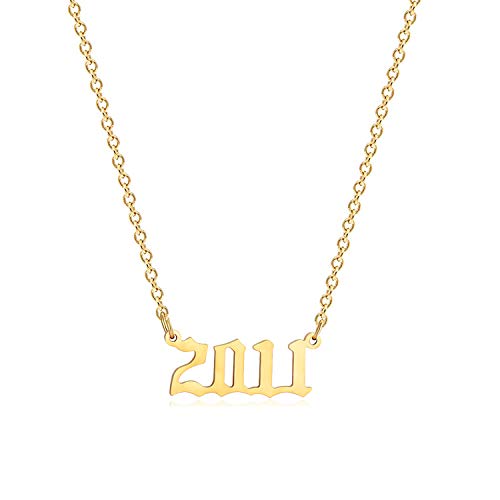 Glimmerst Birthday Year Necklace, 18K Gold Plated Stainless Steel Birth Year Number Pendant Necklace Memorable Anniversary Jewelry for Women 2011 Gold