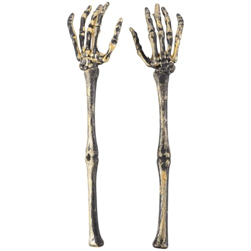 Milisten Halloween Simulated Arm Props 2-Pack 3.15 Inch Realistic Plastic Skeleton Hand Stakes for Outdoor Garden Lawn Party Decoration