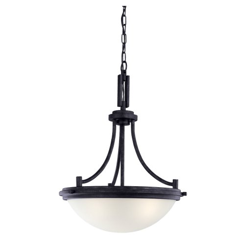 Sea Gull Lighting 65661-839 Winnetka - Three Light Pendant, Blacksmith Finish with Satin Etched Glass