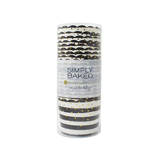Simply Baked Large 5 Ounce Disposable Paper Baking Cups, 20 Pack of Cupcake Muffin Wrappers for Baking or Party, Treats, Candy, and Snack Cups, Black Confetti