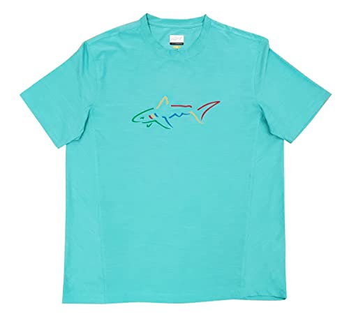 Greg Norman Men's Performance Big Shark Logo T-Shirt (Medium, Aquastone Heather (AQHR)) Cover