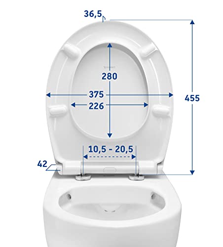 Duravit Universal Toilet seat with Soft Close, Toilet seat Quick Release for Easy Installation, Toilet seat in Oval Shape, Toilet lid Made in EU, urea thermoset, Stainless Steel Hinges, White