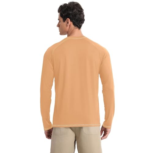 Sandy Brown Orange Men's Rash Guard Shirts Slim fit Elasticity Sun Protection Long Sleeve Hiking2