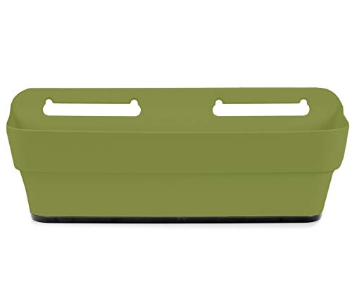 Ondis24 Balkonkasten PLAYMOOD mit Wasserspeicher, 9L Pflanzvolumen, Pflanzkübel, Blumenkasten, Balkon Terrasse, Wandhalterung (Grün)
