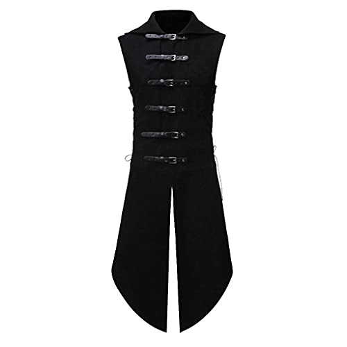 Kingspinner Mens Gothic Steampunk Vest Vintage Tailcoat Jacket Waistcoat Sleeveless Tailcoat Victorian Frock Long Trench Coats #TOP2