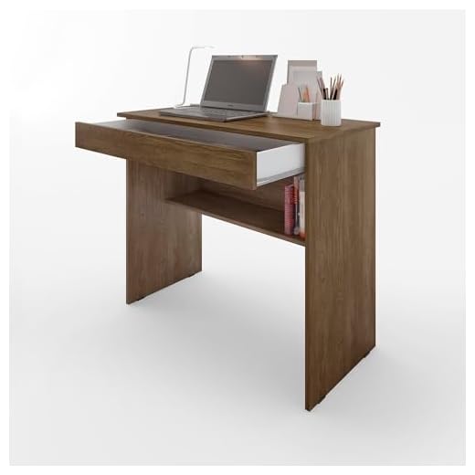 Escrivaninha/Mesa de Computador com 1 Gaveta e Prateleira Organizadora para Quarto ou Escritório de Estudo (Marrom)