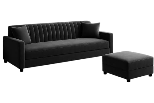 Image of Rosebell Sofa Set with Ottoman Combo 3 Seater Sofa Set with Matching Footrest for Living Room,Office & Bedroom-Black Color