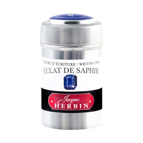 Jacques Herbin20116T - Dose mit 6 Tintenpatronen Standard-Format, für Füllfederhalter und Tintenroller geeignet, ideal für Kalligraphie, Korrespondenz und Lettering, Saphirblau, 1 Stück