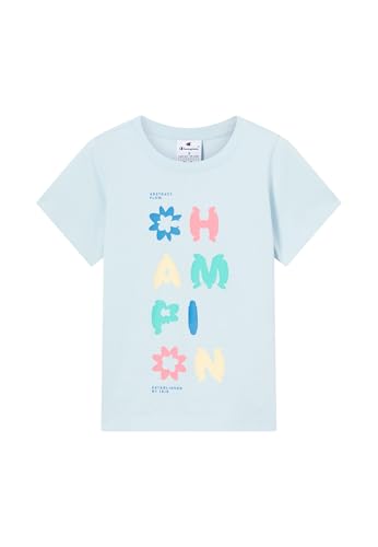 Champion Legacy - Camiseta gráfica de Cuello Redondo para niñas, Talla L, Color Azul Claro, Azul Claro, L