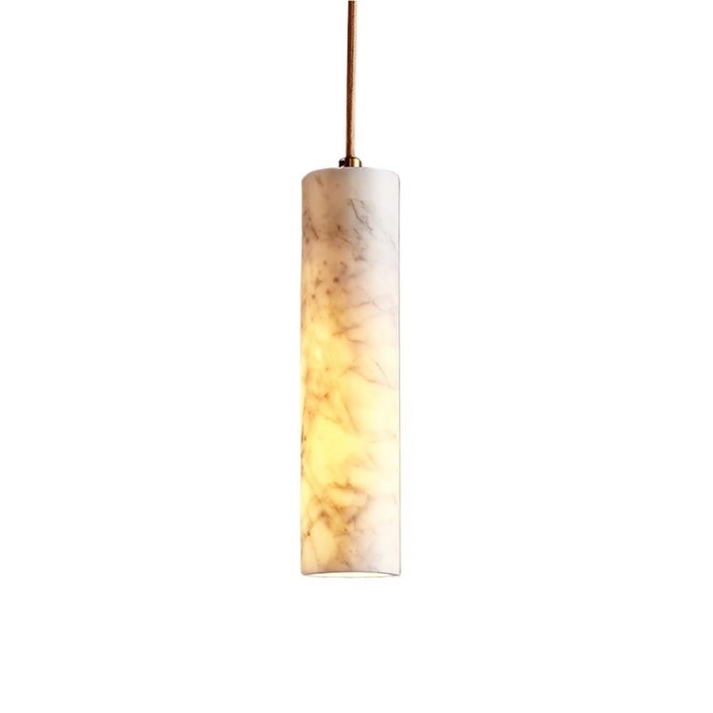 LYOUAE Mid-Century Modern Marble Pendant Light Nordic Linear Long Tube Hanging Ceiling Lamp White Natural Stone Chandelier(H 25cm)
