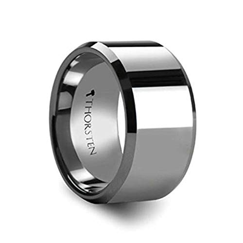 Thorsten CORINTHIAN Beveled Edge Flat Tungsten Carbide Ring - 12mm Wide Band with Free Custom Engraving Personalized by from Roy Rose Jewelry Thorsten CORINTHIAN Beveled Edge Flat Tungsten Carbide Ring - 12mm Wide Band with Free Custom Engraving Personalized by from Roy Rose Jewelry