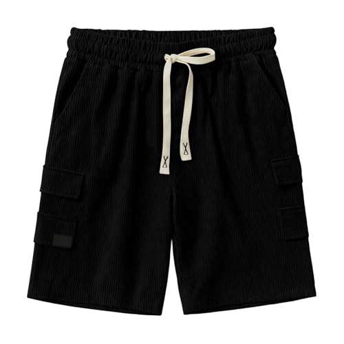 Image of Men's Casual Shorts Corduroy Elastic Waist Drawstring Summer Beach Short