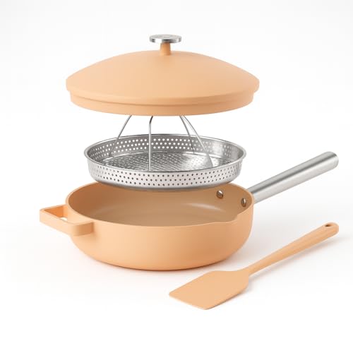 Image of Nutricook 10.5” Ceramic Nonstick Pan with Lid, Steamer & Spatula | Oven Safe, Induction Compatible | 10-in-1 Multi-Function Cookware for Saute, Frying, Searing, Steaming & Baking, Canyon Sunset