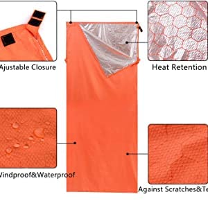 Sanmum Rettungsdecken Mumienschlafsack Notfallausrüstung für Outdoor Camping Notfall Survival Kits (Orange Sanmum Rettungsdecken Mumienschlafsack Notfallausrüstung für Outdoor Camping Notfall Survival Kits (Orange