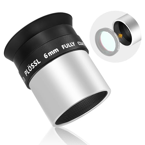 Astromania Telescope Eyepiece 6mm Plossl 1.25 Inch Telescope Accessory Eyepiece Fully Multi Coated 4-Element Plossl Design Metal 50 Degree Apparent Field of View for Astronomy Telescopes & Filters