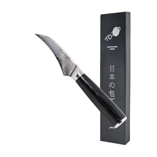 Spelucchino Professionale in Acciaio Damasco, Coltello da Cucina Professionale Giapponese, Coltello per Intaglio Frutta, Lama da 9cm, Manico in Resina Micarta - Yukimura Japan Knives