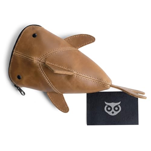 Image of Hide & Drink, Full Grain Leather Zipper Coin Pouch, Change Bag, Pencil Purse, Scissors Case, Shark Shaped Cable Holder, Wallet, Makeup, Stuffed Animal, Handmade, Single Malt Mahogany