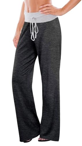 Image of AMiERY Women's Comfy Casual Pajama Pants Floral Print Drawstring Palazzo Lounge Pants Wide Leg