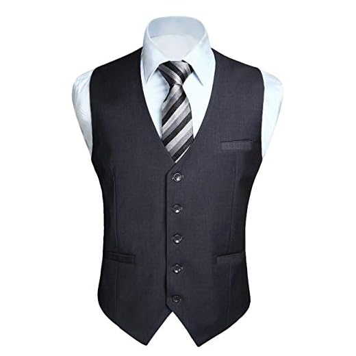 HISDERN colete masculino formal para negócios, colete com 3 bolsos para terno ou smoking, Charcoal, Large