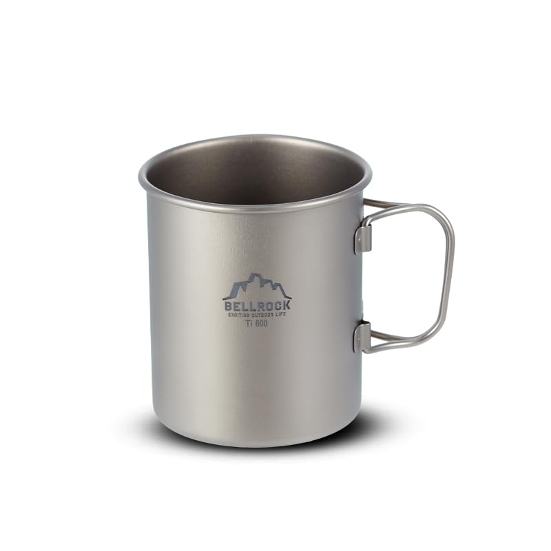 BELL ROCK 600 ml Titan-Tasse, Campingbecher, faltbarer Griff, Camping/Outdoor/Campingzubehör