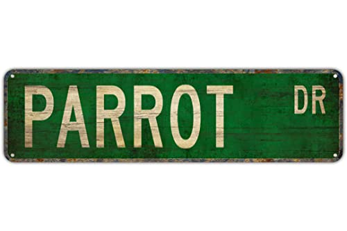 snowsun Metal Sign PARROT DR Vintage Signs Retro Tin Signs Art Plaque Aluminum Sign for Bedroom Kitchen Garden Wall Bar Club Coffee Hanging Sign Home Decor 4x16 Inch