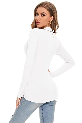 Turtle Necks For Womens Long Sleeve Casual Mock Neck Tops Solid Fitted Pullover Sweaters White Large #TOP2