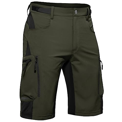 Hiauspor Kurze Hosen Herren, Leichte Wanderhose Atmungsaktiv Schnelltrocknen Cargo Bermuda Shorts Elastische Radlerhose MTB Fahrradhose Outdoorhose Radhose Sommer mit 6 Taschen (Stylish-Green, L)