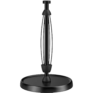 Paper Towel Holder Countertop, One-Handed Tear, Stainless Steel, Weighted Base, Black, Paper Towel Roll Holder Stand with Ratchet Mechanism for Kitchen Bathroom Farmhouse Essentials Decor Accessories