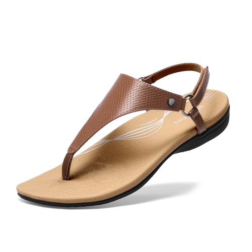 Image of DREAM PAIRS Women's Flat Sandals Arch Support Orthopedic Comfortable Soft Cushion Summer T-Strap Walking Thong Sandals