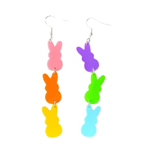 1 paire de boucles d'oreilles lapin à trois couches mignonnes imprimées - Cadeau pour filles et femmes - Fournitures de fête de Pâques en acrylique