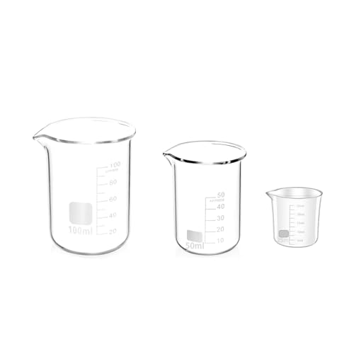 3stk Abgestufter Messbecher Glas Becherglas 25ml 50ml 100ml Set für Labor Küche