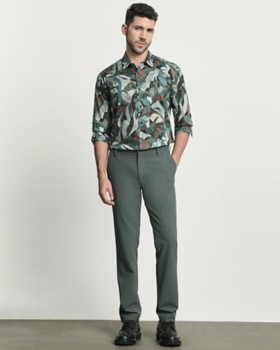Image of MUFTI Olive Abstract Slim Fit Shirt