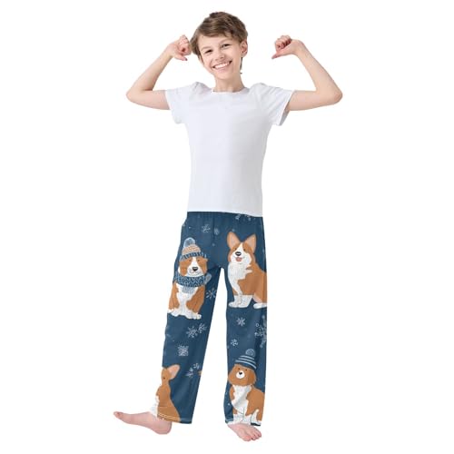 Corgi Dog Snowflakes Boys Long Pants Soft Trousers Elastic Waist Kids Lounge Bottoms with Pockets S-XL3