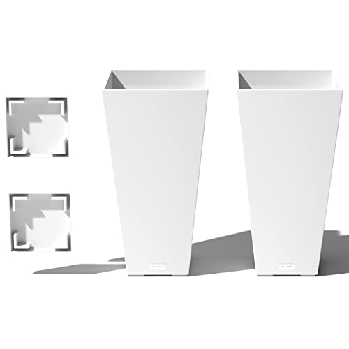 Veradek V-Resin Indoor/Outdoor Taper Planter (White, 26 inch - 2 Pack with 2 Saucer Trays)