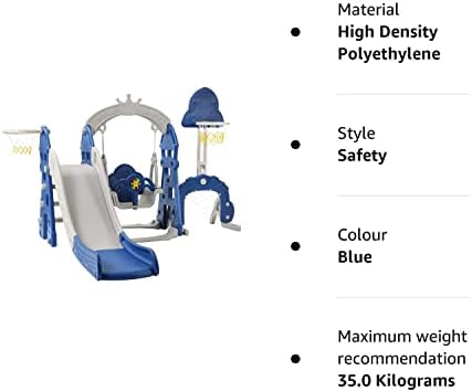 5 in 1 Kids Slide and Swing Set Playset Activity Center with Basketball Hoop Height Adjustable & Soccer Goal Toddler Climber Playground Indoor Outdoor Exercise Toy (BLUE)