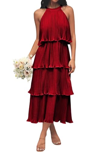 YMSHA Women's Halter Bridesmaid Dresses with Pleated Tiered Chiffon Pleated Formal Party Dress YMS448